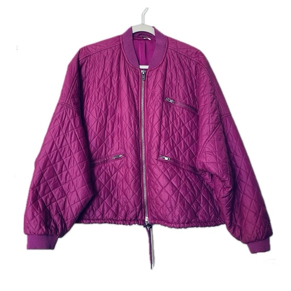 Free People Easy Quilted Pink Bomber Jacket Size Medium - Picture 1 of 8